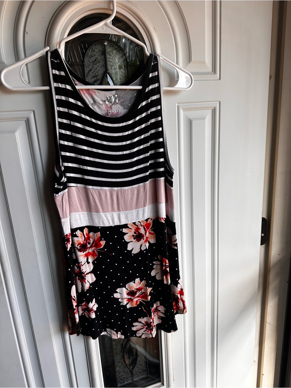 Maurices Black, White & Pink Striped Floral Tank Dress
